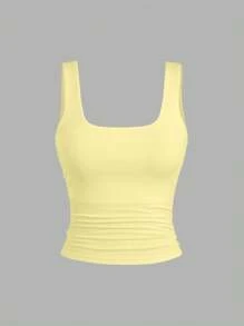 Sweetra 3 piezas Camisetas sin mangas de mujer de verano, de unicolor con cuello cuadrado, de ajuste ceñido