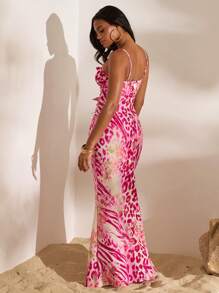 Opulessa Đầm xòe đuôi cá khoét ngực họa tiết hoa 3D thời trang cho nữ - Màu xanh lam - Xem 4