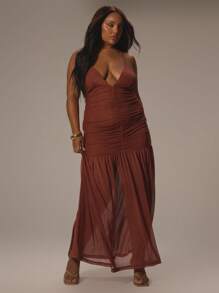 MUSERA Đầm maxi cỡ lớn cổ chữ V xẻ sâu, xếp ly, thanh lịch, sang trọng, thích hợp cho kỳ nghỉ, lãng mạn, câu lạc bộ, gợi cảm, tiệc tùng, sang trọng, đầm dài, kỳ nghỉ hè, lễ tốt nghiệp, dạ hội. - Đỏ - Xem 4