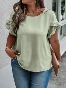 Weeklong Plus Solid Ruffle Trim Blouse BASICS - Green - View 3