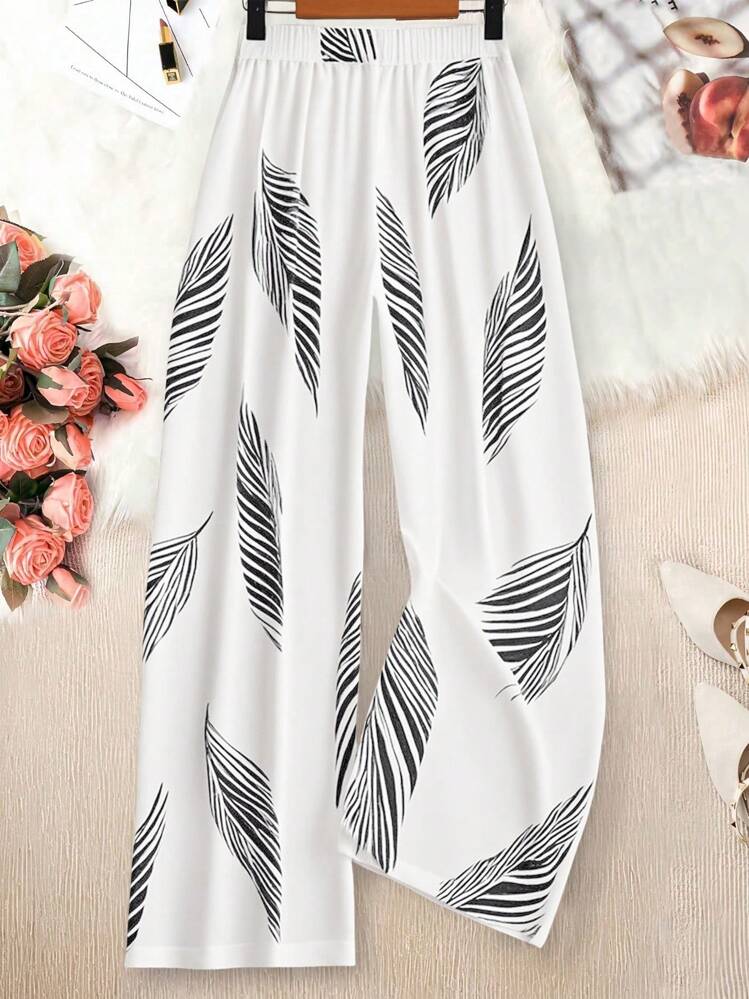 EMERY ROSE Women Simple Printed Casual Pants Fall Cloth For Women - White - View 2