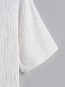 Manfinity Homme 男士夏季纯色短袖单排扣休闲宽松衬衫 - 白色 - 查看 4