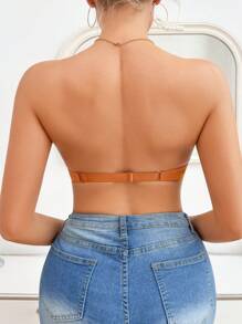DesireSculpt 1pc Women's Solid Color Front Button Seamless Wireless Bra - Orange - View 2