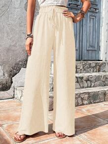 Breezaya 女士度假休闲纯色纹理宽松裤秋季女装返校季 - 杏色 - 查看 3