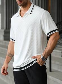 Manfinity Homme Camisa polo de manga corta con bloques de color y puños para hombres de talla grande - Blanco - Ver 4
