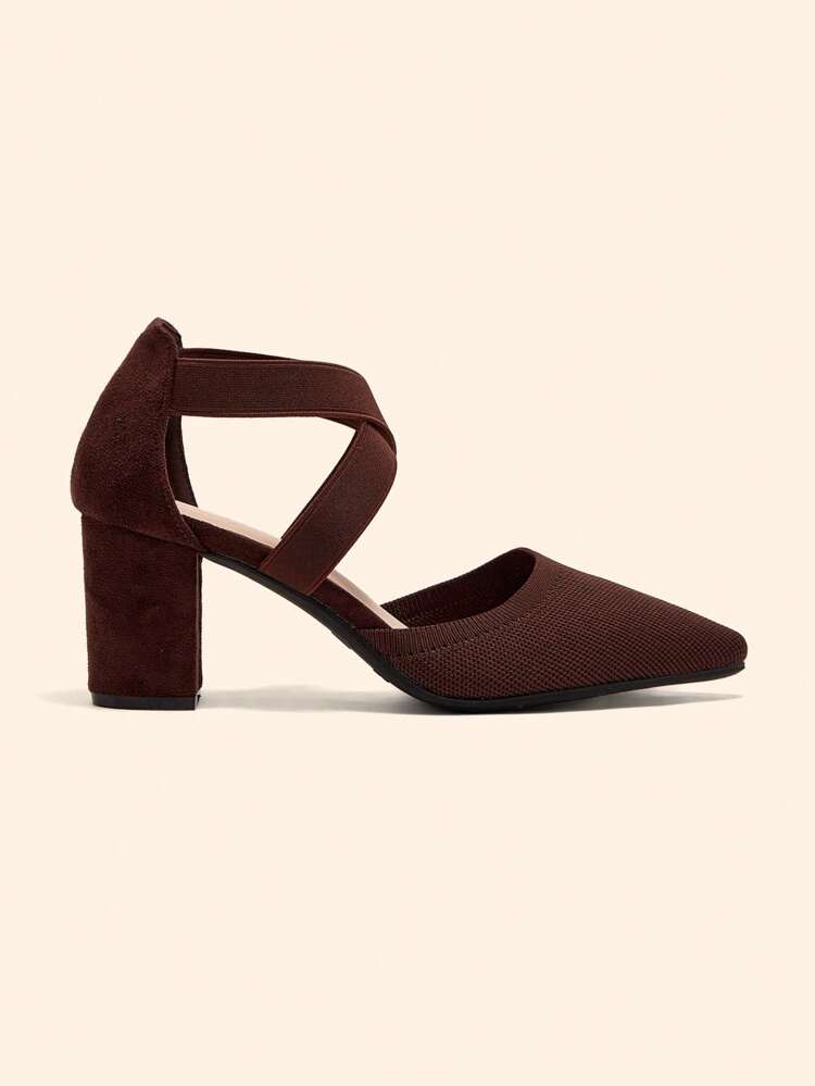 CUCCOO BASICS Fashion Elastic Band Ankle Strap Pointed Toe Chunky High Heel Pumps, Suitable For Commuting, Dating, Party, Wedding, Holiday For Christmas Spring Shoes