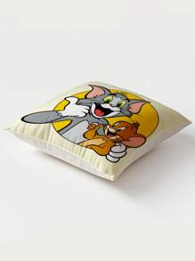 TOM & JERRY X SHEIN 卡通印花抱枕 - 卧室/床边枕套、沙发靠垫套、汽车腰部支撑靠垫套，带可拆卸可洗套 - 黃色 - 查看 8