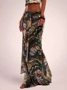 SHEIN BAE Gonna a stampa con motivo sirena all-over alla moda per vacanze delle donne