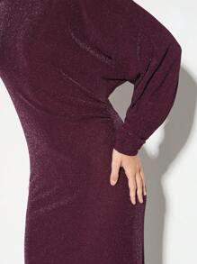 KIZN Asymmetric One Sleeve Sparkle Maxi Dress Holiday Party Evening Gown Wedding Guest Floor Length Glitter Formal Dress Backless - Burgundy - View 3