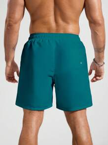 Zalmeno 男士休闲宽松抽绳腰休闲沙滩短裤，夏季蓝绿色泳裤男士绿色泳裤男士泳装男士沙滩装 - 墨綠色 - 查看 2