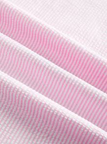 SHEIN Sweetro 2 件/套：大码女式皱褶条纹吊带上衣和宽松阔腿裤，休闲日常穿着 - 粉色 - 查看 4