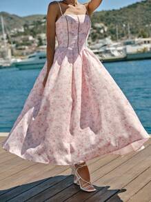 Enchnt Spring/Summer Romantic Women's Pastel Pink Floral Print Strap Princess Maxi Dress,Sweet&Elegant For Vacation&Date&Holiday&Party&Graduation&Wedding Guest&Beach,Prom Dress,Summer Dresses For Women,Sun Dresses For Women,Summer Clothes