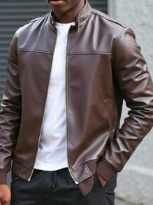 Manfinity VCAY Men's Retro Casual PU Leather Jacket For Autumn