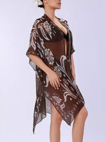 SHEIN Swim Summer New Multi-Color Random Print Boho Beach Vacation Kimono