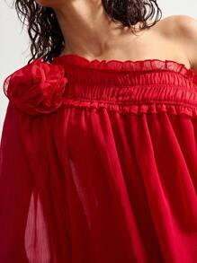 Bohemela 女式波西米亚风独立日纯色编织红色无袖上衣，带 3D 花卉装饰，秋季