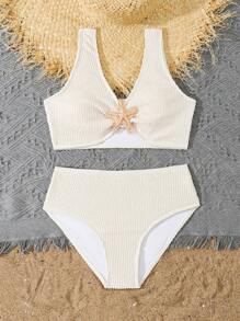 Girls & Teens Fashion Beach Swimwear Set High Waist Swimsuit Set Bathing Suit Set Starfish Bikini Seashell Bathing Suit Modest Bikini Set - Multicolor - View 6