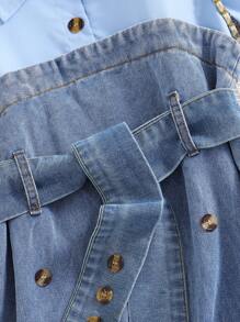 Tween Girls Patchwork Denim 2 In 1 Dress - Teal Blue - View 5