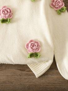 LMoss Kids Gestrickter Kardigan mit 3D-Blumen für Kleine Mädchen, Lässig leook