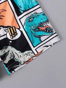 1 套男婴时尚卡通太阳镜恐龙印花背心和趣味恐龙印花短裤套装，适合夏季外出 - 彩色 - 查看 4