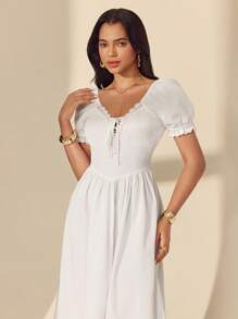 Almamuse All White Women's Elegant Lace Collar Splice  Lace Boho White Dress - White - View 6