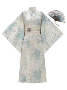 Irokai 花卉印花系腰和服 - 藍色 - 查看 1