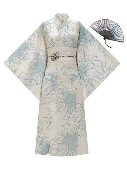 Irokai 花卉印花系腰和服