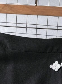 Regalyn Plus Size Women's Button Design Black & White Contrast Color Elegant High-Quality Black Button Patchwork Elegant Party & Outdoor Slim Fit Skirt, Business Casual Summer Women Clothing