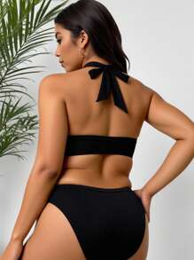 Swim SXY Plus Size Women Solid Color Vacation Bikini Top For Summer - Black - View 2