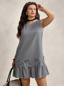 Zelara Plus Size Casual Plaid Floral 3D Decor Tunic Dress Summer Outfits For Women Vacation Outfits Woman Summer New Design Summer Outfits For Women Summer Dresses For Women