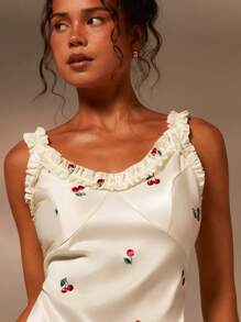 Athîral Women's Long Cherry Print Sleeveless Elegant Dress, Summer