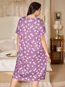 CottageSlumber Vestido de dormir de talla grande con estampado floral romántico, lazo y encaje, de seda de leche extra suave. Cómodo y relajado, vestido de dormir tipo "Moo Moo"