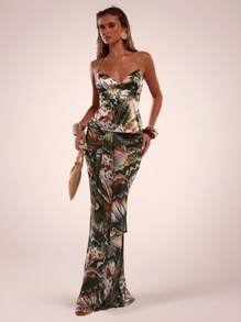 SHEIN BAE Gonna a stampa con motivo sirena all-over alla moda per vacanze delle donne