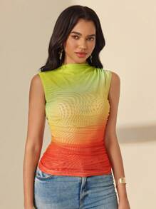 Almamuse Women's Sleeveless Fitted Ombre Ruched Summer Tank Top - Multicolor - View 3