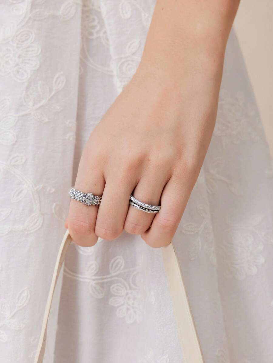 MOTF PREMIUM Juego de anillos abiertos sencillos de moda de plata - Plateado - Ver 1