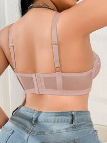 SHEIN Plus Size Embroidery Patchwork Underwire Bra - Apricot - View 8