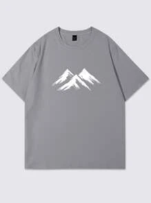 Manfinity Homme Men's Summer Casual Minimalist Mountain Print Short Sleeve T-Shirt