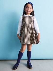 SHEIN Young Girls Casual Sleeveless Plaid Back To School Dress - Multicolor - View 3