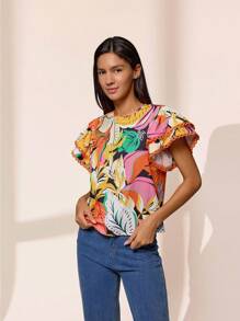 Almamuse 女士优雅花卉蕾丝边衬衫，夏季 - 彩色 - 查看 4