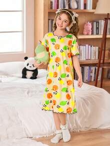 SHEIN 女童水果图案印花休闲宽松睡裙 - 黃色 - 查看 5