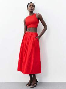 Maija Nouvelle jupe évasée plissée rouge 2025 pour femmes avec rassemblement à la taille, poches latérales, élégante et chic pour le travail, les fêtes, la plage, les festivals de musique, les brunchs, le bureau, la remise des diplômes, la Saint-Jean - Rouge - Voir 6