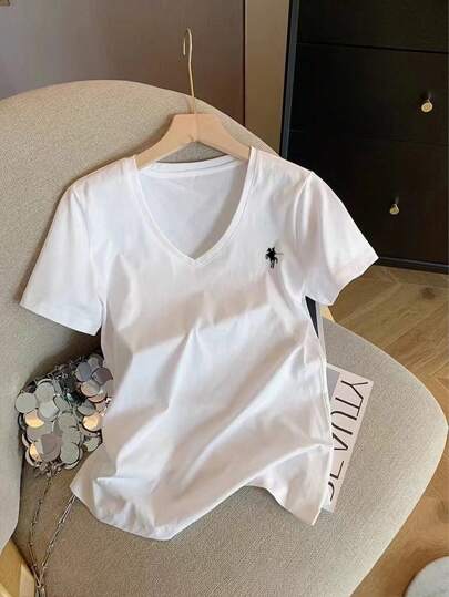 Airaco 女式加大码V领简约短袖T恤