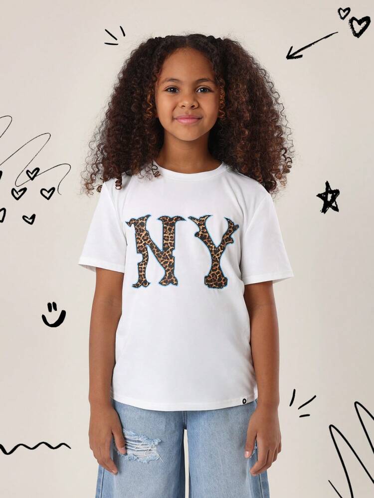 Leopard Print Ny Logo Graphic Short Sleeve T-Shirt Team Design