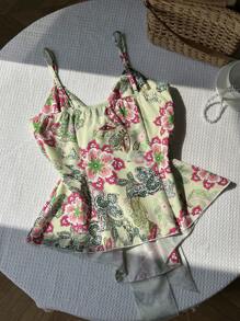 SHEIN Unity 女士休闲度假衬衫（前系带） - 綠色 - 查看 2