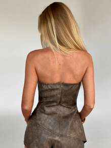 Aloruh Women's Sexy Vintage PU Leather Metal Chain Halter Top