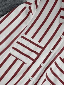 INAWLY Women's Casual Striped Long Sleeve Pocket Blouse, Spring/Fall Women Shirt - Brown - View 3