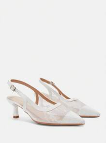 CUCCOO CURVES Giày bệt đế thấp mũi nhọn thời trang nữ màu trắng, dây quai sau bằng ren rộng thoải mái, phù hợp để đi làm, hẹn hò, tiệc tùng và nhiều dịp khác - trắng - Xem 1