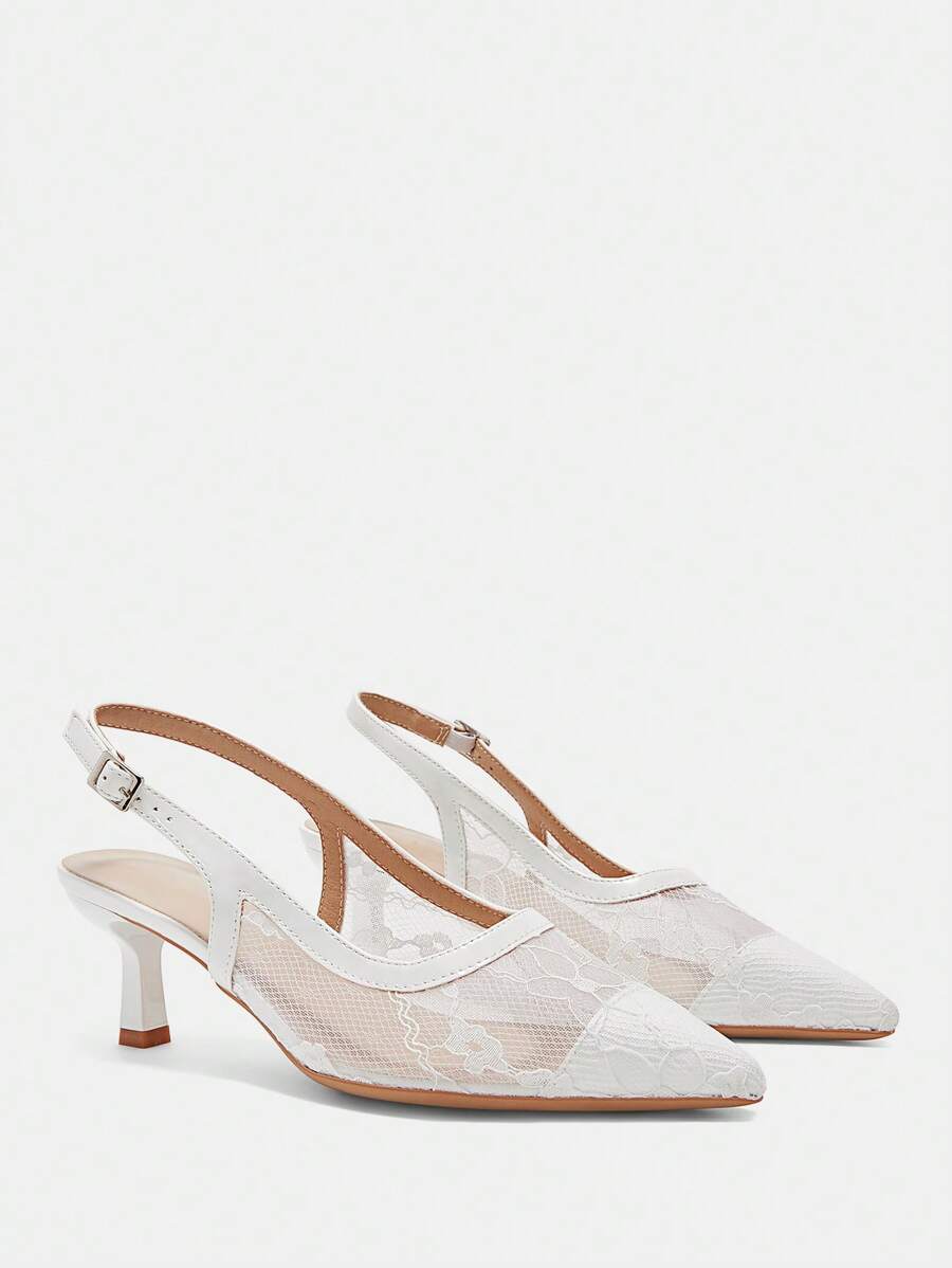 CUCCOO CURVES Giày bệt đế thấp mũi nhọn thời trang nữ màu trắng, dây quai sau bằng ren rộng thoải mái, phù hợp để đi làm, hẹn hò, tiệc tùng và nhiều dịp khác - trắng - Xem 1