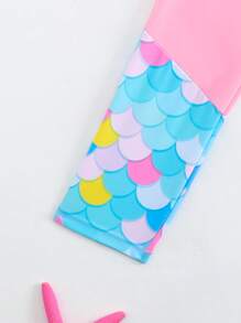 女童长袖比基尼美人鱼鳞片印花粉色泳衣 - 彩色 - 查看 3