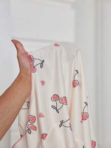 SHEIN Cherry Print Contrast Color Ruffle Hem Short Sleeve Women Nightdress, Moo Moo - Apricot - View 6