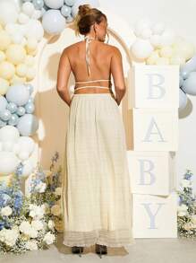 Loomaby Maternity Two Pieces Suits Gender Reveal Dress  Maternity Dress Baby Shower Dress  Women S White Dress Baby Shower Dress Maternity Baby Shower Guest Dress Butter Yellow - Apricot - View 2